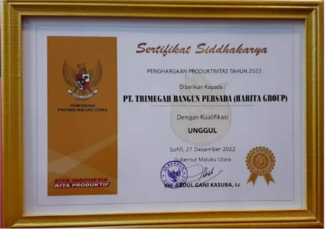 PT TBP Raih Penghargaan Produktivitas Siddhakarya dari Pemprov Maluku Utara
