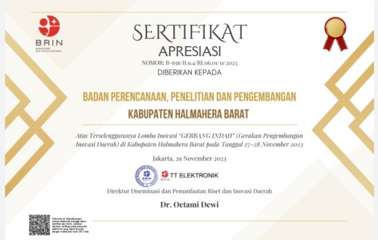 Lomba Inovasi Daerah, BRIN Apresiasi BP3D Halmahera Barat